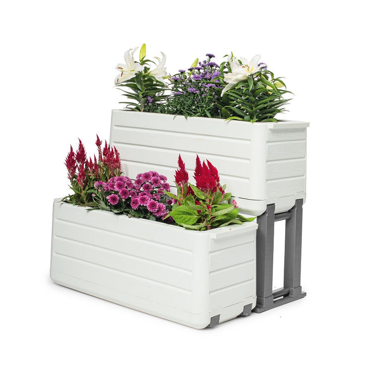 Smart Modular Garden, 2-Pack 27" x 11" x 22" / 27" x 11" x 33" – White/Gray
