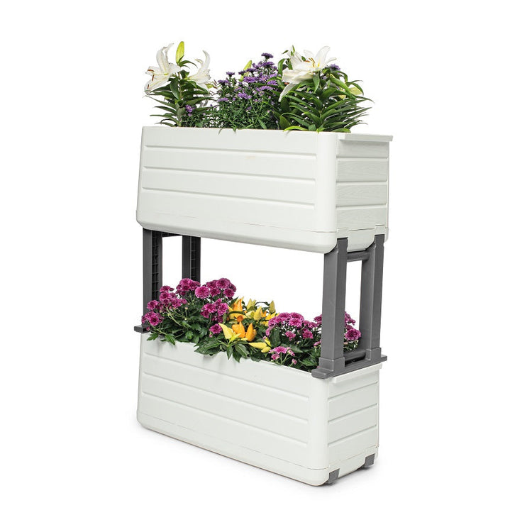 Smart Modular Garden, 2-Pack 27" x 11" x 22" / 27" x 11" x 33" – White/Gray