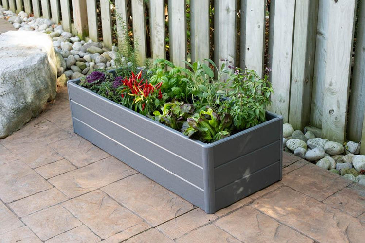 Terrace Garden Bed  16.5" x 44.5" x 11.5"– Fabric Bottom, Slate Gray