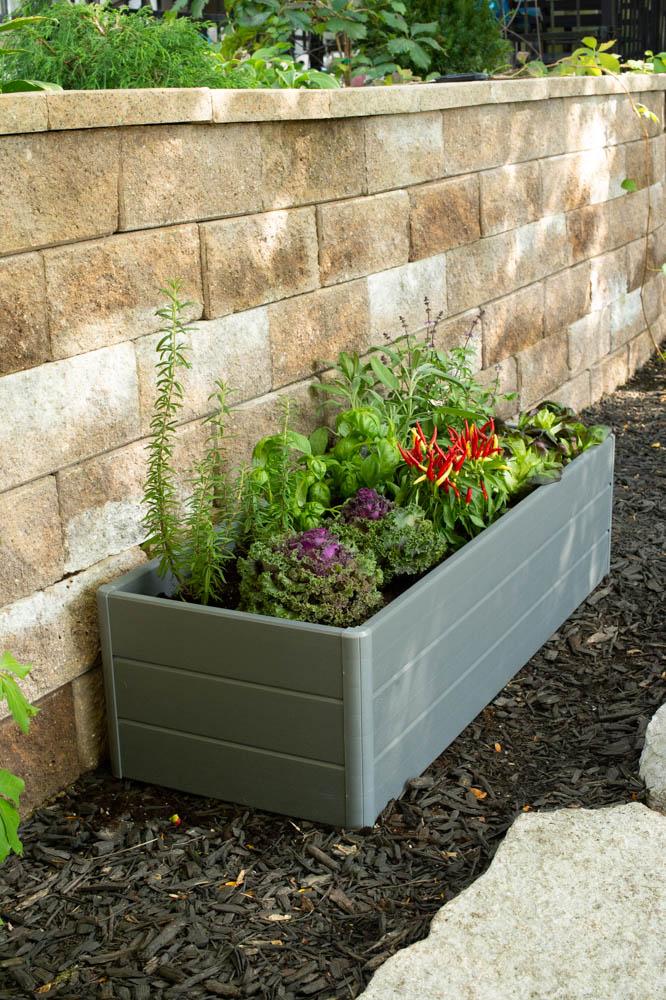 Terrace Garden Bed  16.5" x 44.5" x 11.5"– Fabric Bottom, Slate Gray