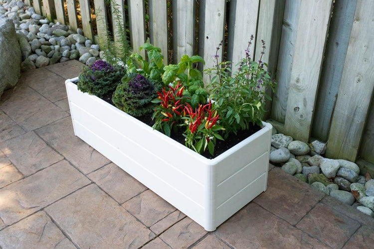 Terrace Garden Bed 36.5 x 13" x 11.5" – Hard Bottom, White